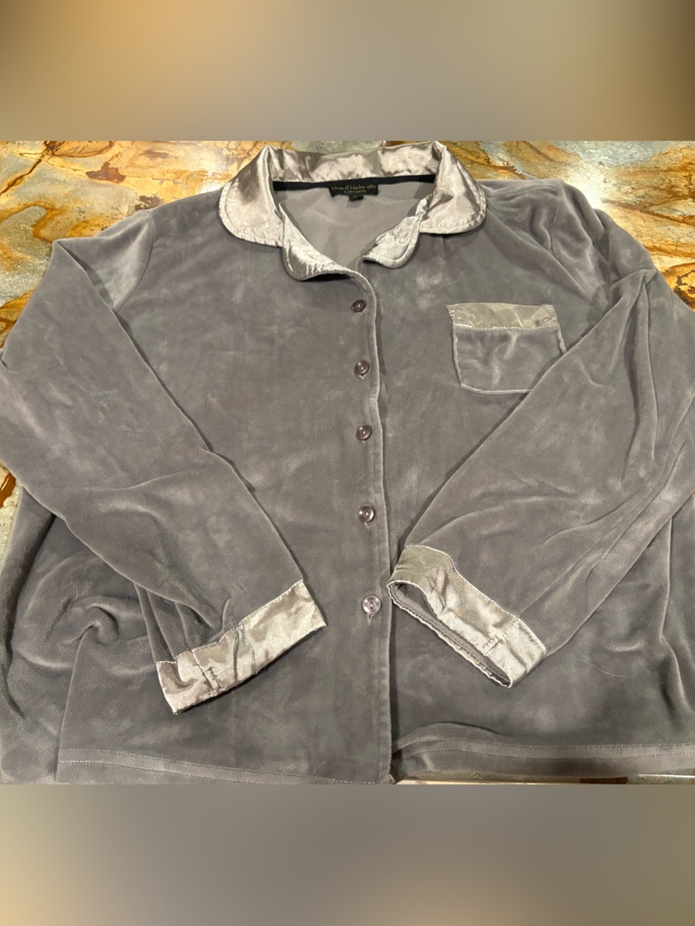 House of Harlow Pajamas Set Grey Satin Trim Buttons Drawstring Pants 27” ins L